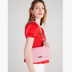 Kate Spade Pink Carlyle Raffia Tweed Medium Shoulder Bag w/ Chain Strap